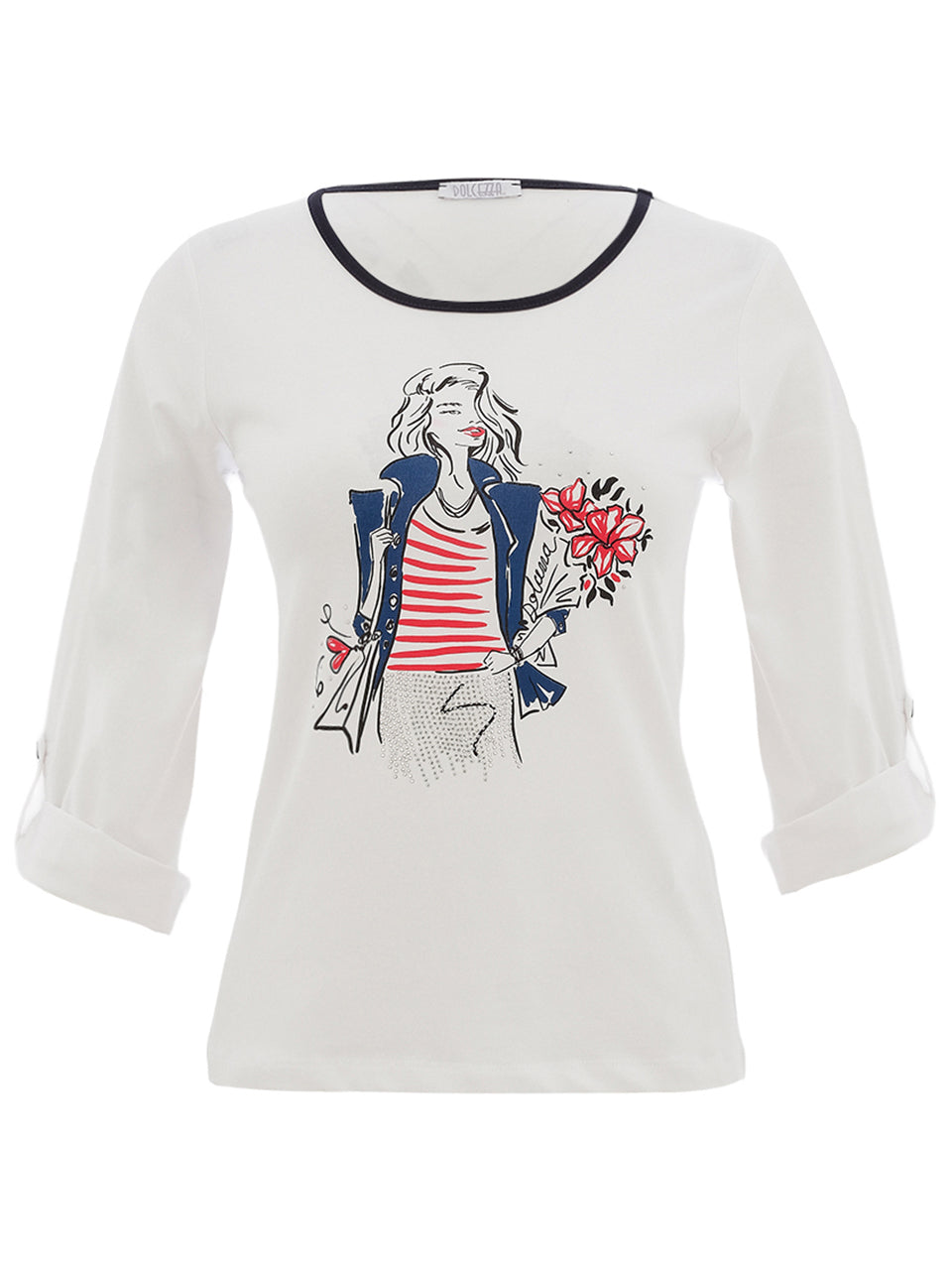 DC26100 Sail Away Print Elbow Tab Viscose Tee