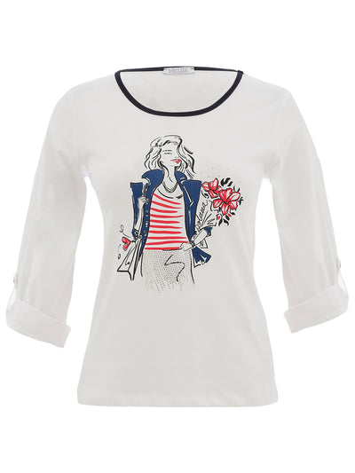 DC26100 Sail Away Print Elbow Tab Viscose Tee