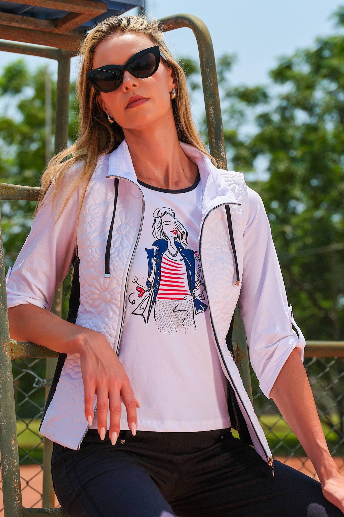 DC26100 Sail Away Print Elbow Tab Viscose Tee