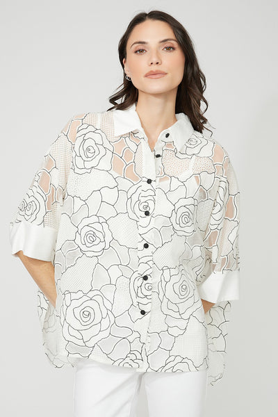 FL261194 Rayon Burnout Breezy Button Front Overshirt