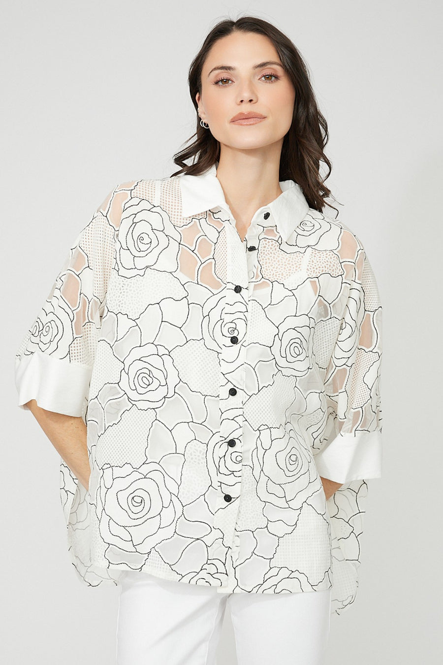 FL261194 Rayon Burnout Breezy Button Front Overshirt