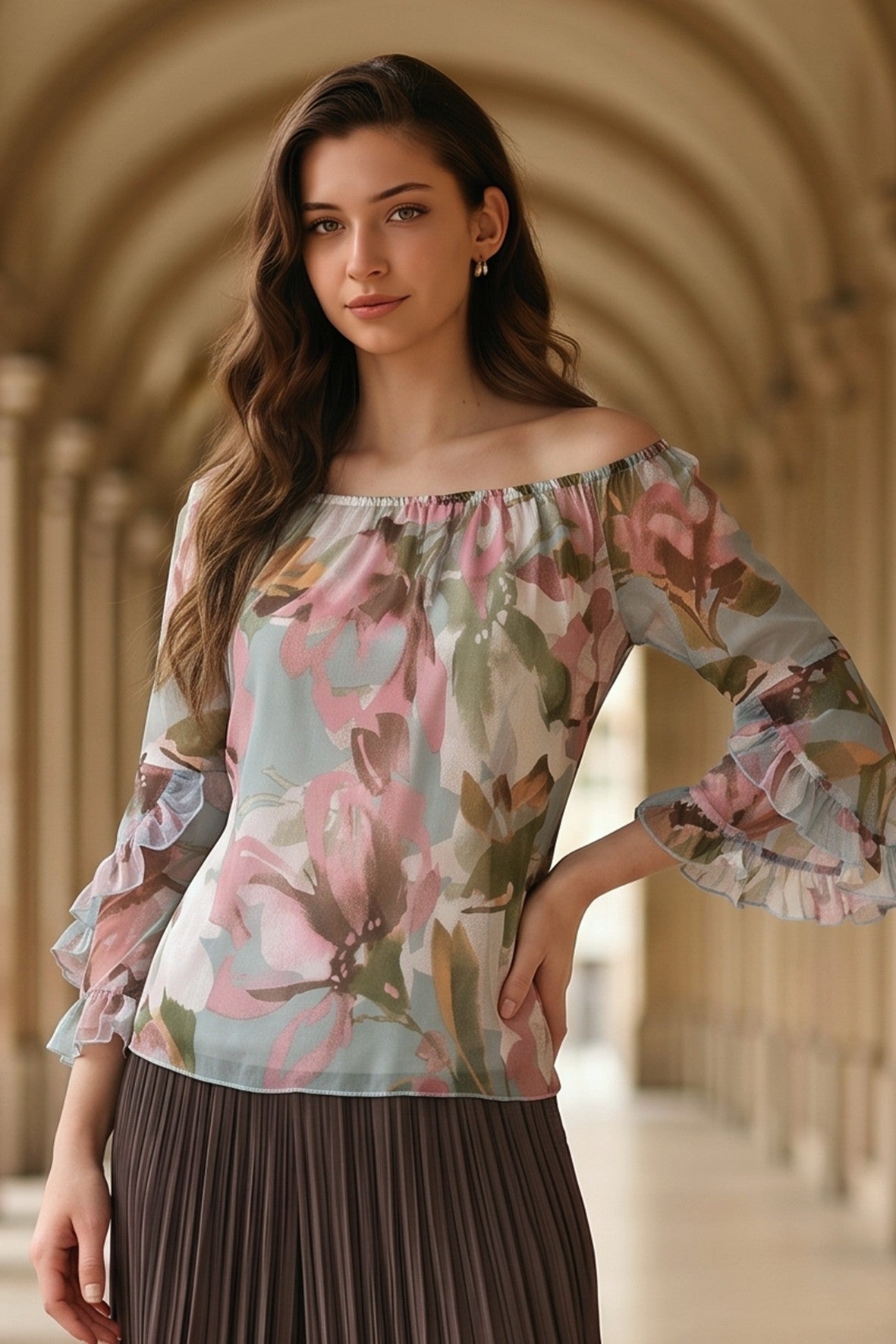 FL261361 Hawaii Evenings Chiffon Ruffle Top