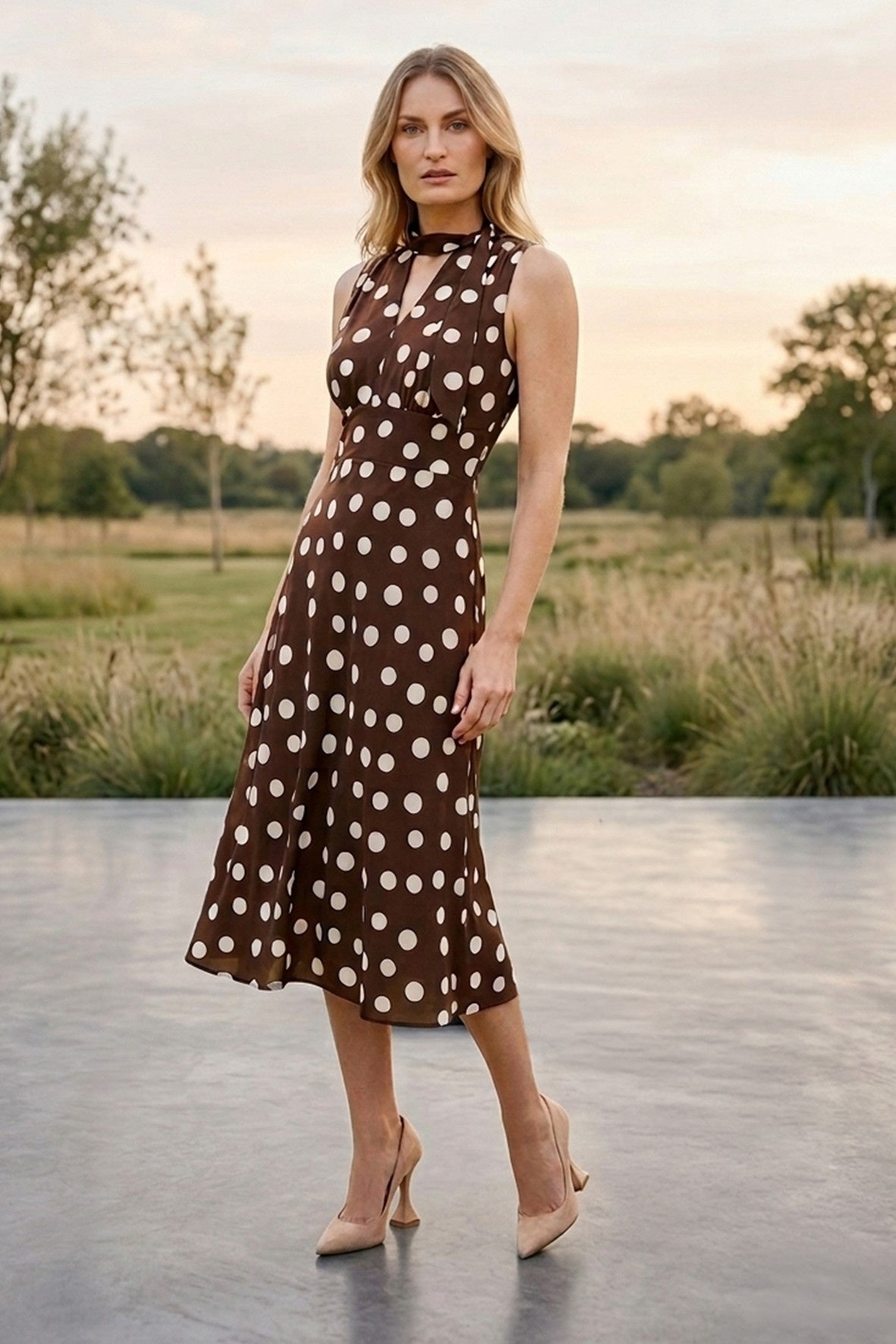 FL261380 Coconut Spot A-Line S/Less Dress