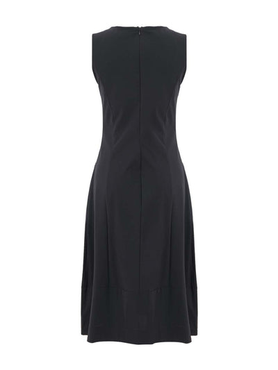 DC26188 BLACK V Neck Short Sleeve Plain Flutter Dress