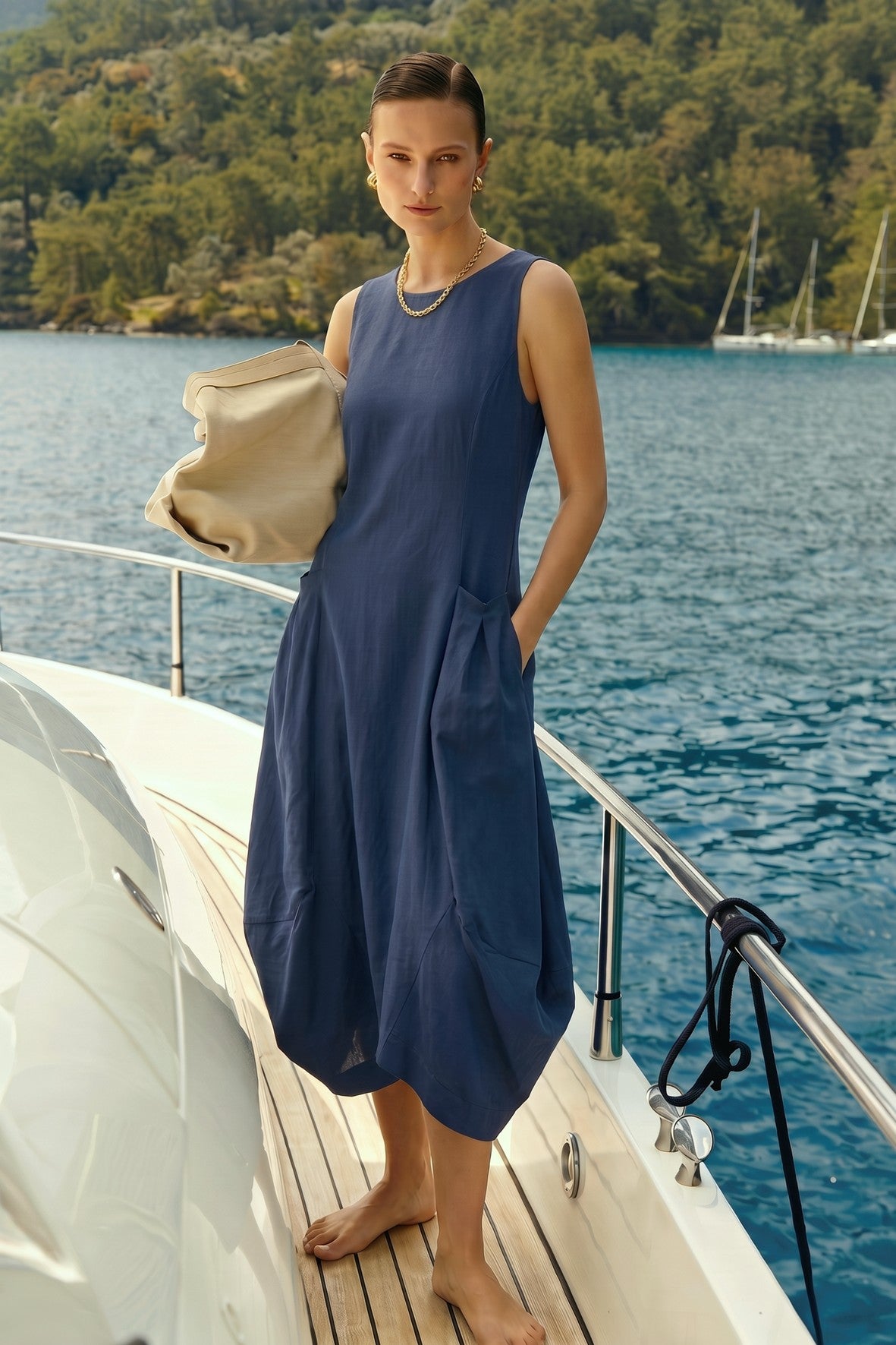 DC26140 Pacific Blue Eurojersey Pocketed Tulip Dress