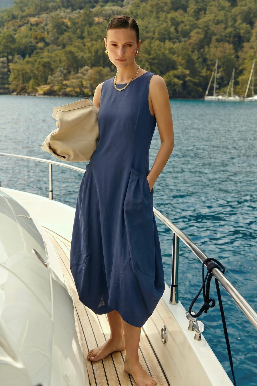DC26140 Pacific Blue Eurojersey Pocketed Tulip Dress