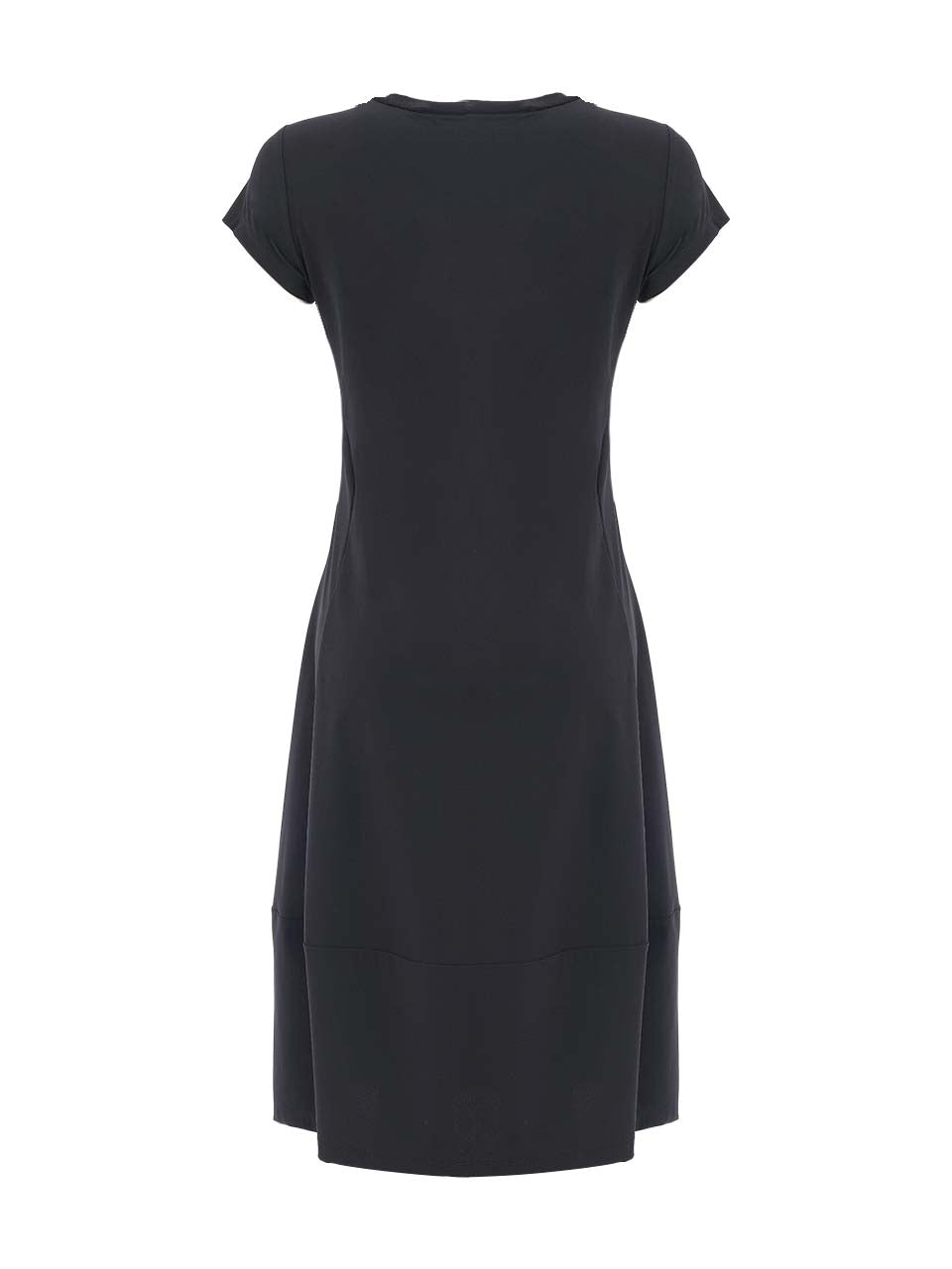 DC26141 BLACK Eurojersey Cap Sleeve A-Line Pocketed Dress