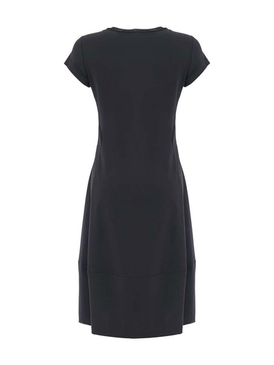 DC26141 BLACK Eurojersey Cap Sleeve A-Line Pocketed Dress