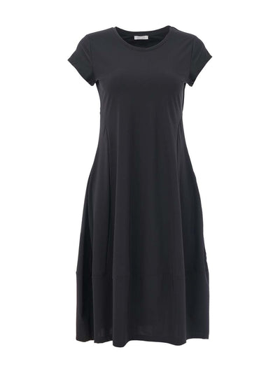 DC26141 BLACK Eurojersey Cap Sleeve A-Line Pocketed Dress