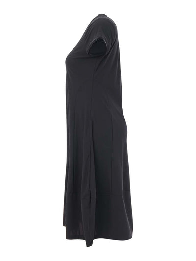 DC26141 BLACK Eurojersey Cap Sleeve A-Line Pocketed Dress