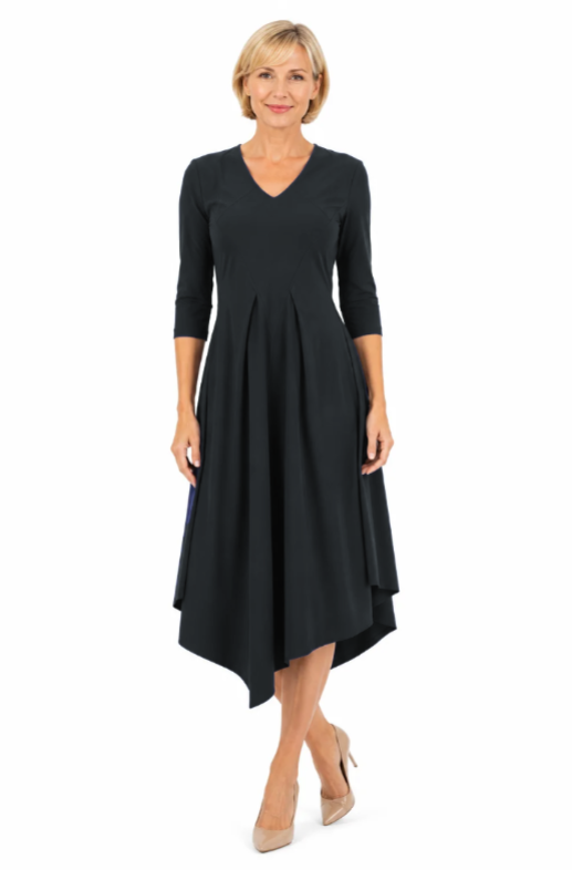 DC26143 BLACK Eurojersey V-Neck 3/4 Sleeve Full Skirt