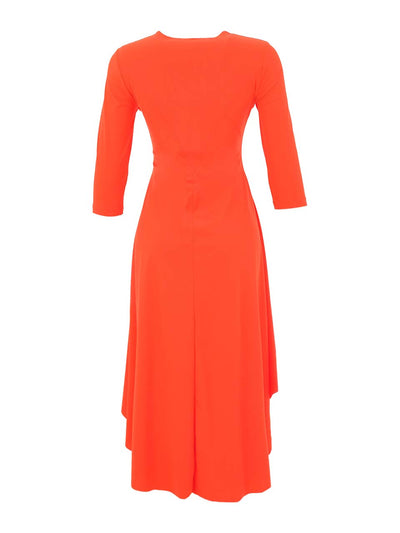 DC26143  CORAL Eurojersey V-Neck 3/4 Sleeve Full Skirt Dress