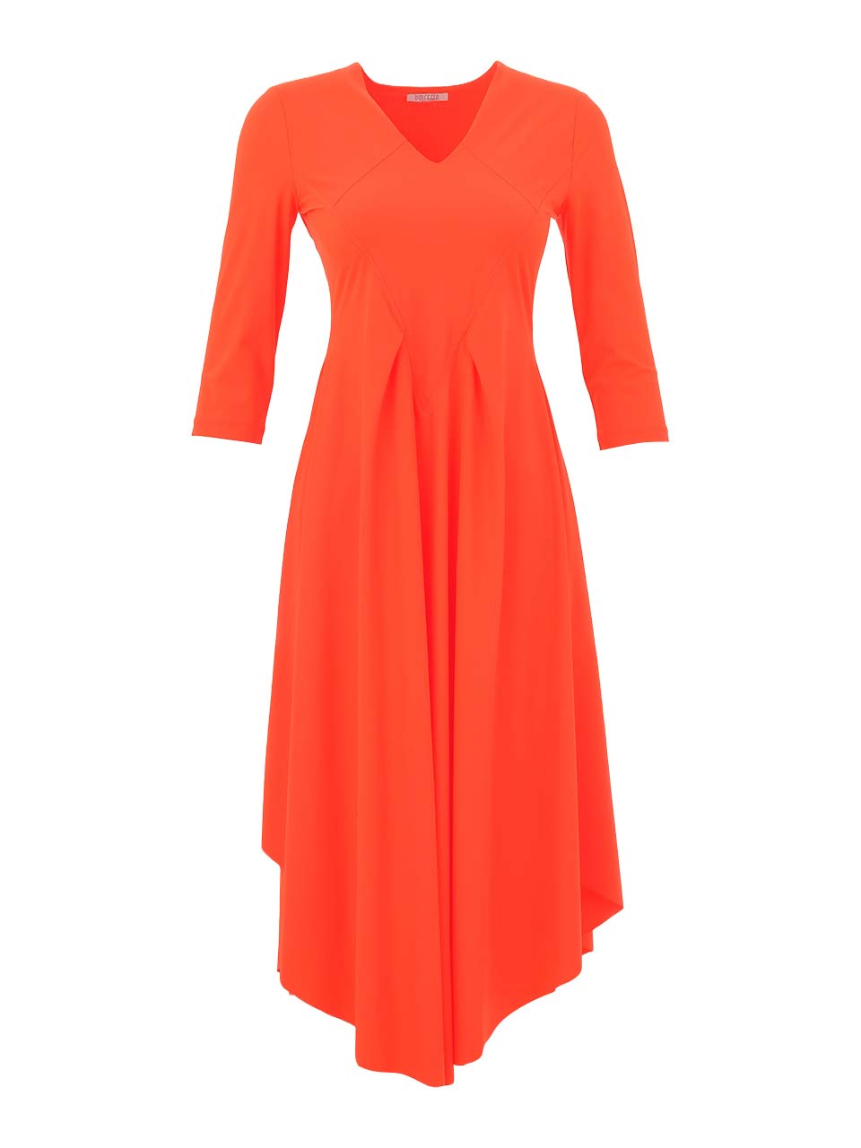 DC26143  CORAL Eurojersey V-Neck 3/4 Sleeve Full Skirt Dress