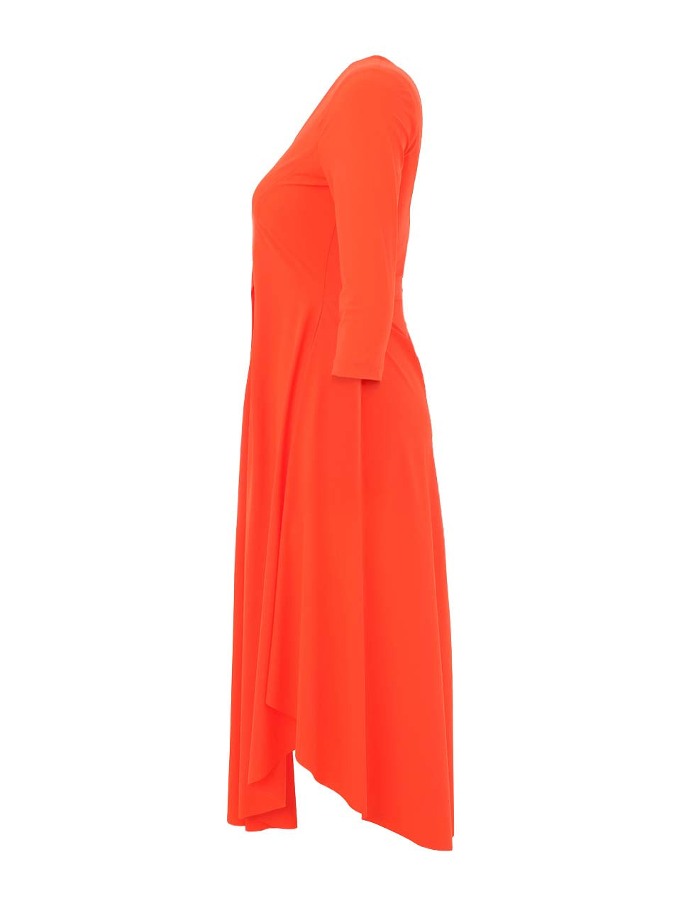DC26143  CORAL Eurojersey V-Neck 3/4 Sleeve Full Skirt Dress