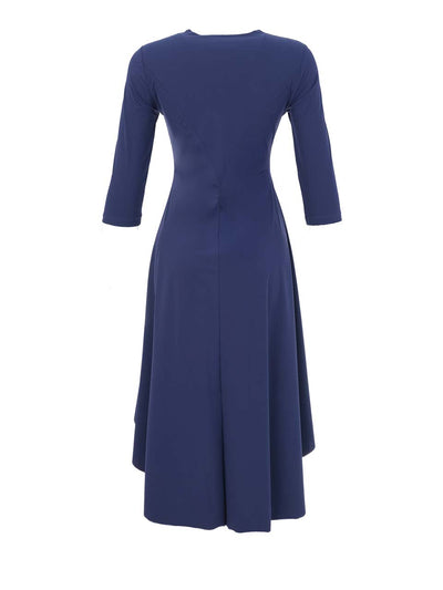 DC26143 Pacific Blue Eurojersey V-Neck 3/4 Sleeve Full Skirt Dress