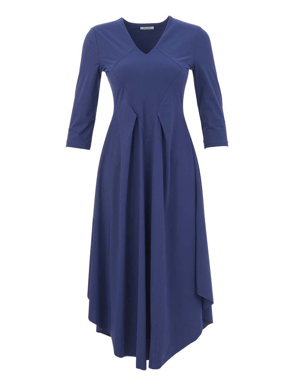 DC26143 Pacific Blue Eurojersey V-Neck 3/4 Sleeve Full Skirt Dress