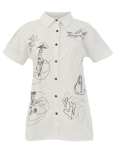 DC26153 Motif Print Short Sleeve Stripe Back Shirt