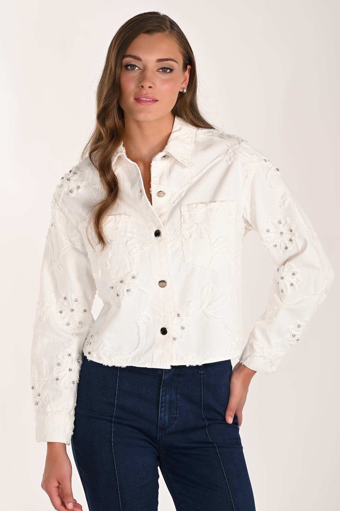 FL263600 Crystal Stud White Demin Jacket