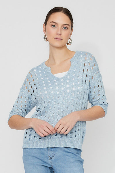 FL261611 Fine Crochet V Neck Sweater