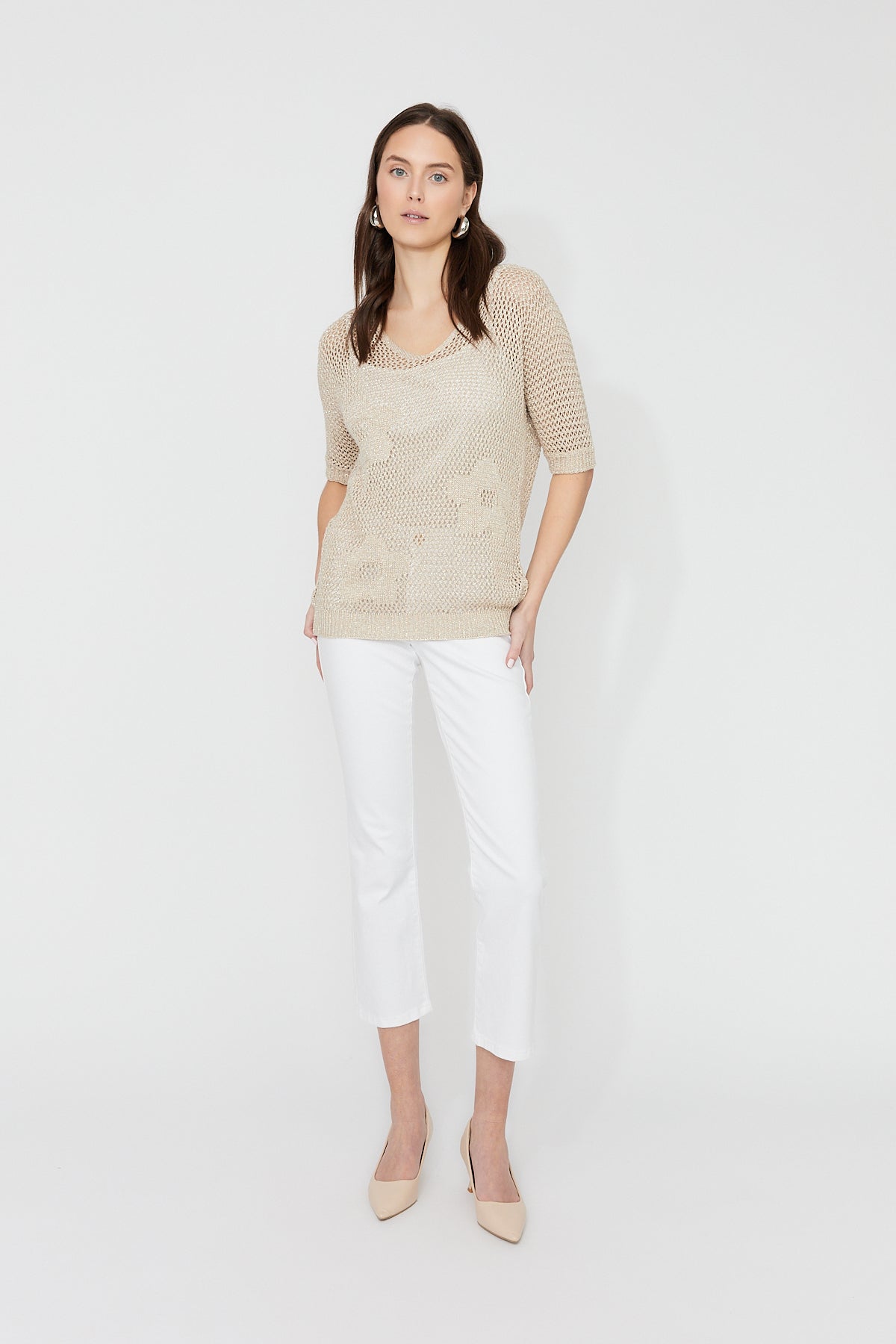 FL261665 Rayon Net Lace Knit Flower Top