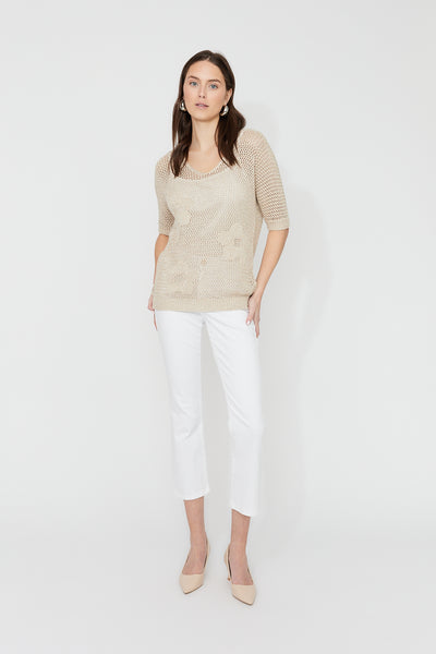 FL261665 Rayon Net Lace Knit Flower Top