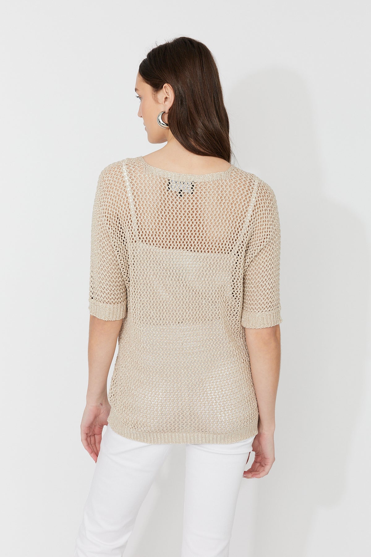 FL261665 Rayon Net Lace Knit Flower Top