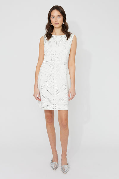 FL261623 Boat Neck Hot-fix Dress