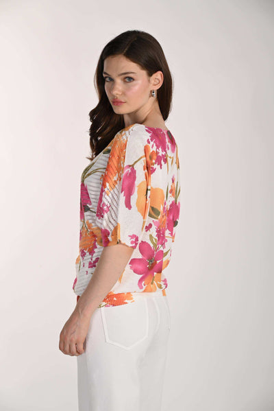 FL261644 Micro Pleat V Neck Print Shell Top