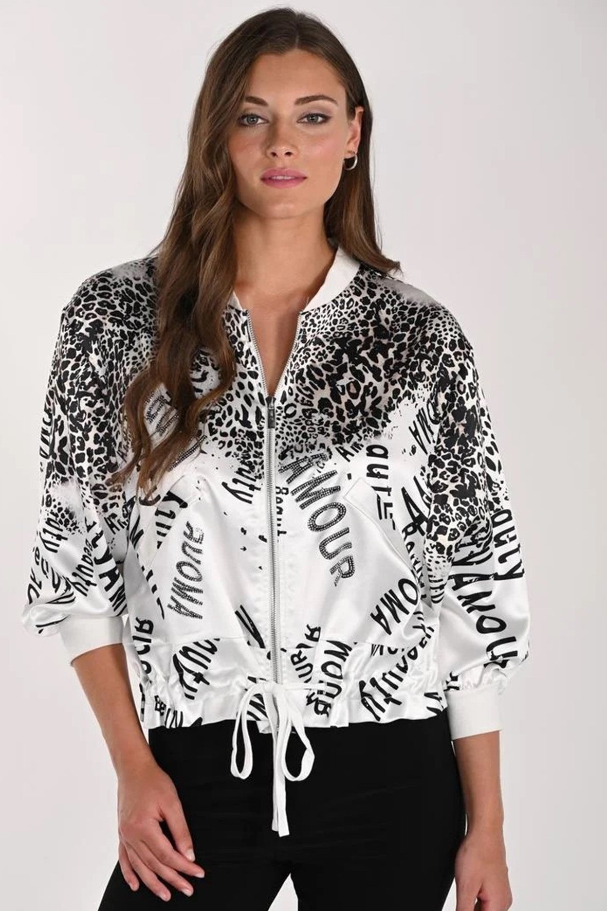 F261657 Cheetah Zip Tie Bomber Jacket