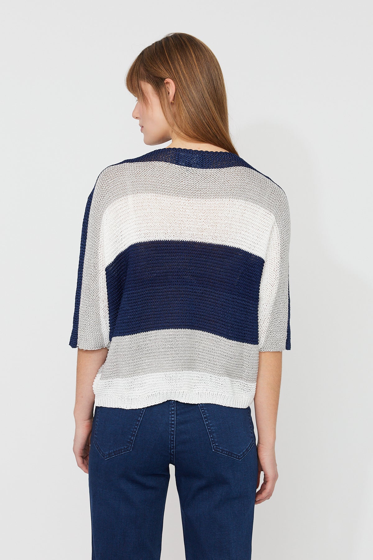 FL261668 Stripe Knit French Dolman Sweater