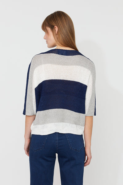 FL261668 Stripe Knit French Dolman Sweater
