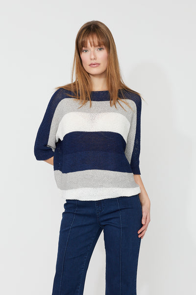 FL261668 Stripe Knit French Dolman Sweater