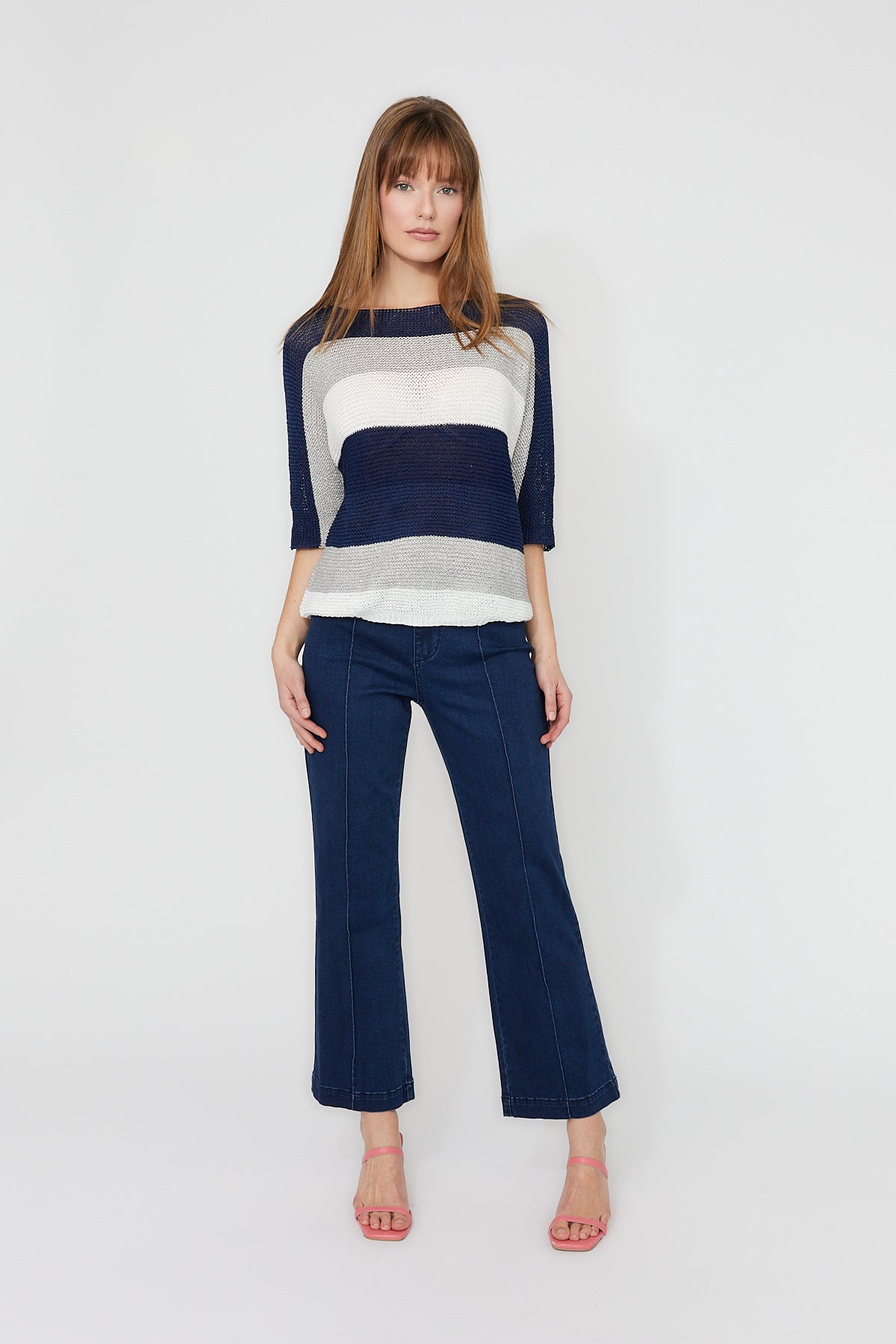 FL261668 Stripe Knit French Dolman Sweater