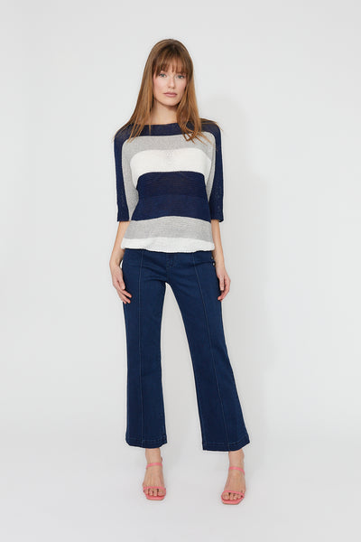 FL261668 Stripe Knit French Dolman Sweater