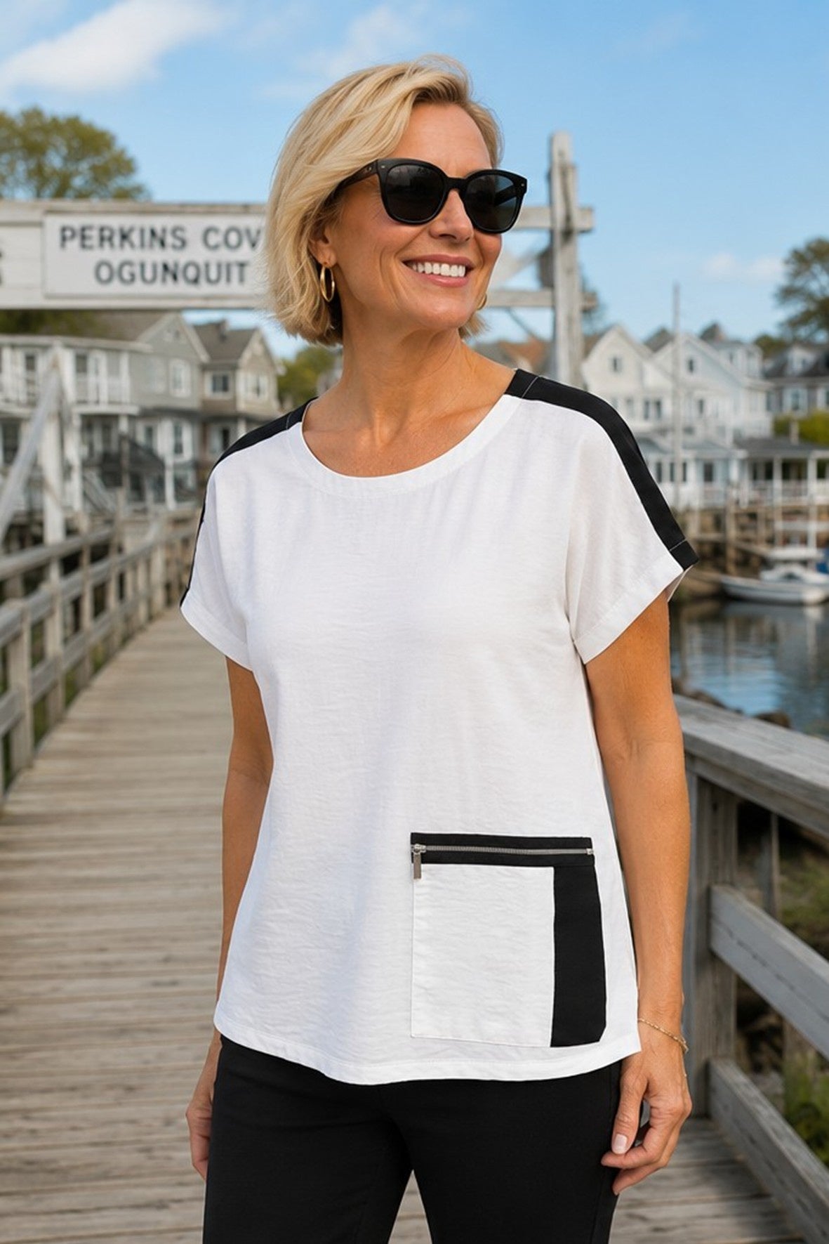 DC26185 WHITE Sporty-chic Zip Trim Shell Top