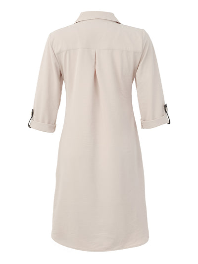 DC26187 SAND Button Front Tab Sleeve Shirt Dress