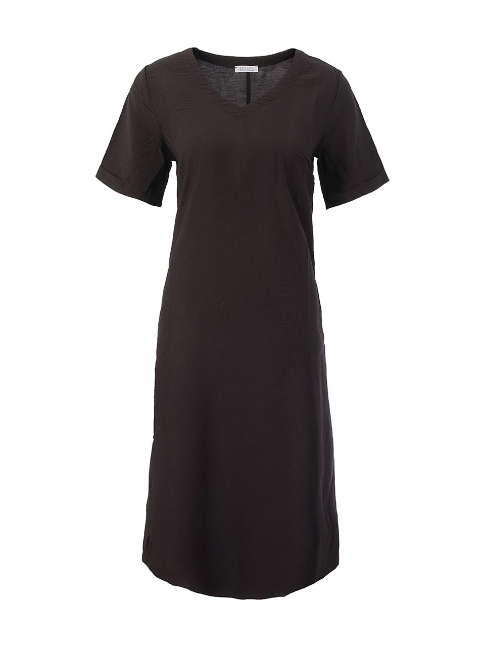 DC26188 BLACK V Neck Short Sleeve Plain Flutter Dress