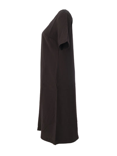 DC26188 BLACK V Neck Short Sleeve Plain Flutter Dress