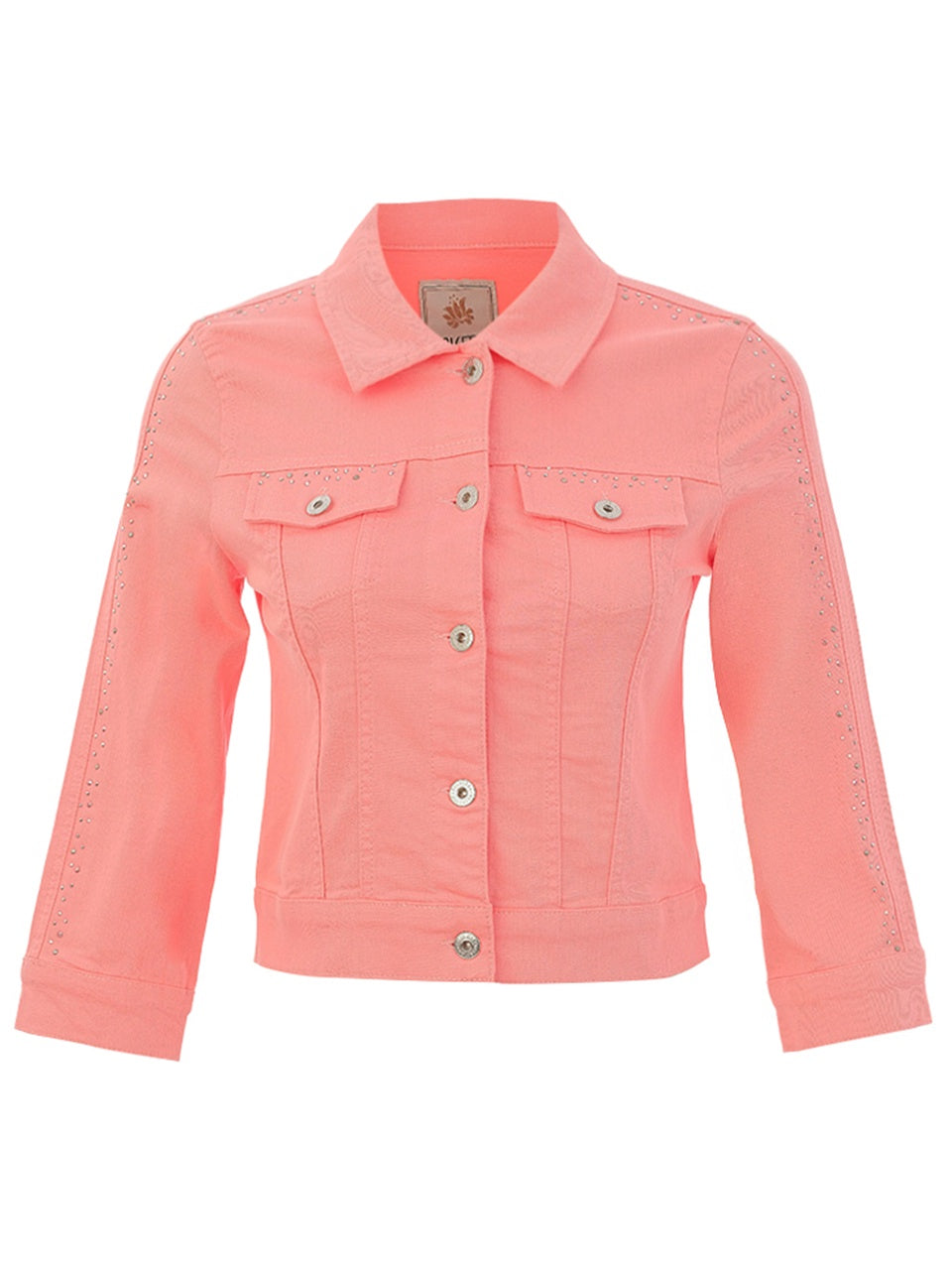 DC26210 CORAL Denim Style Jacket With Rhinestones