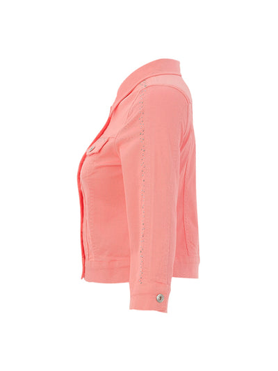 DC26210 CORAL Denim Style Jacket With Rhinestones