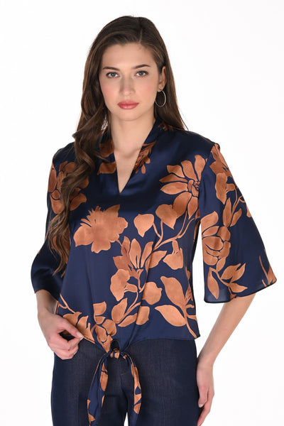 FL263167 Copper & Ink Tie Front Shell Shape V Neck