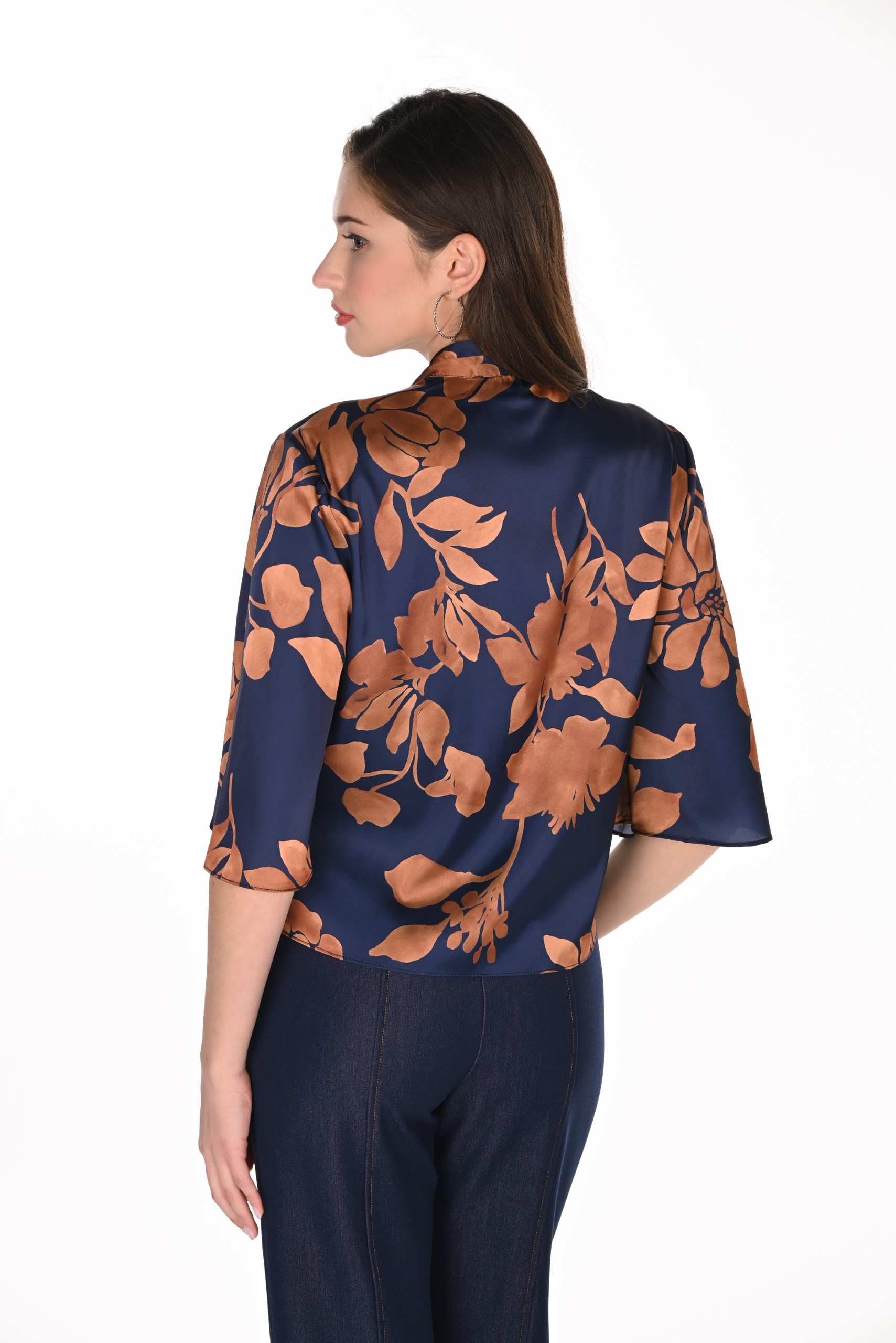 FL263167 Copper & Ink Tie Front Shell Shape V Neck