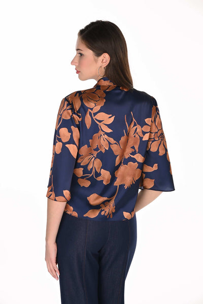 FL263167 Copper & Ink Tie Front Shell Shape V Neck