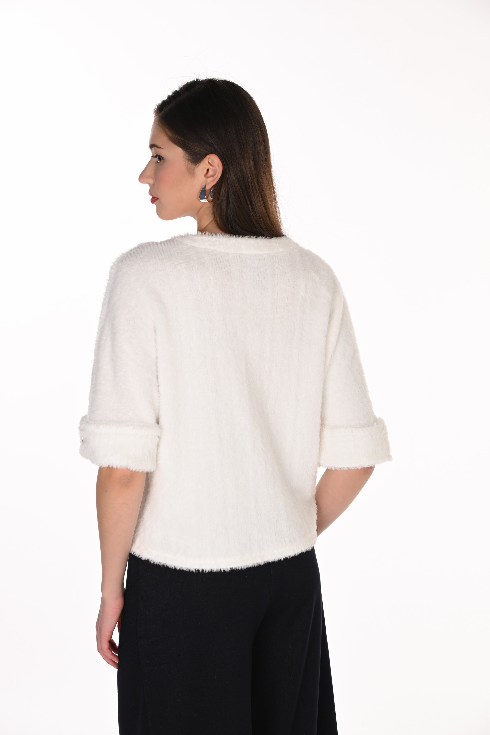 FL263356 Feather Knit Half Sleeve Sweater