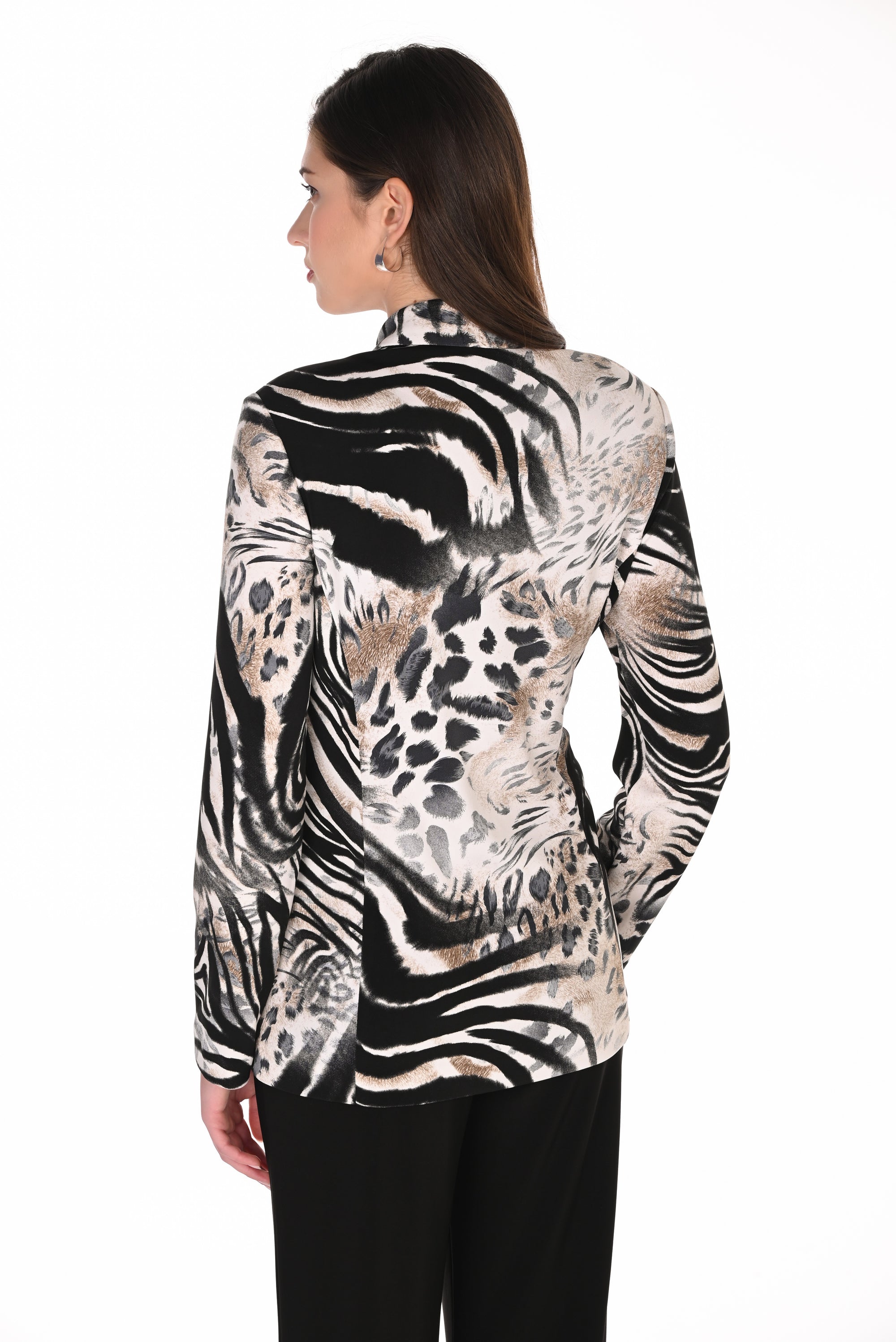 FL263368  Savanna Print Long Line Stretch Blazer