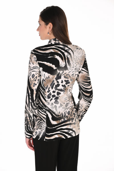 FL263368  Savanna Print Long Line Stretch Blazer