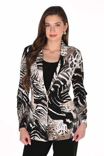 FL263368  Savanna Print Long Line Stretch Blazer