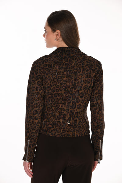 FL263702 Leopard Print Studded Biker Jacket