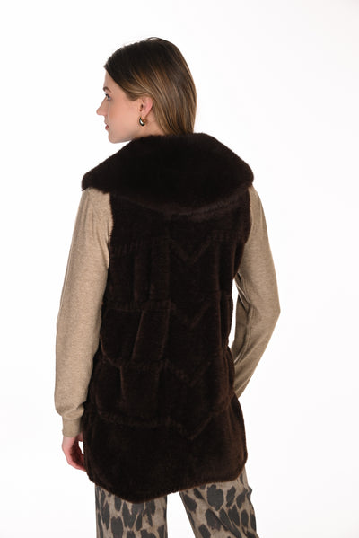 FL263704 Faux Mink Feather KnitFur Collar Long Vest