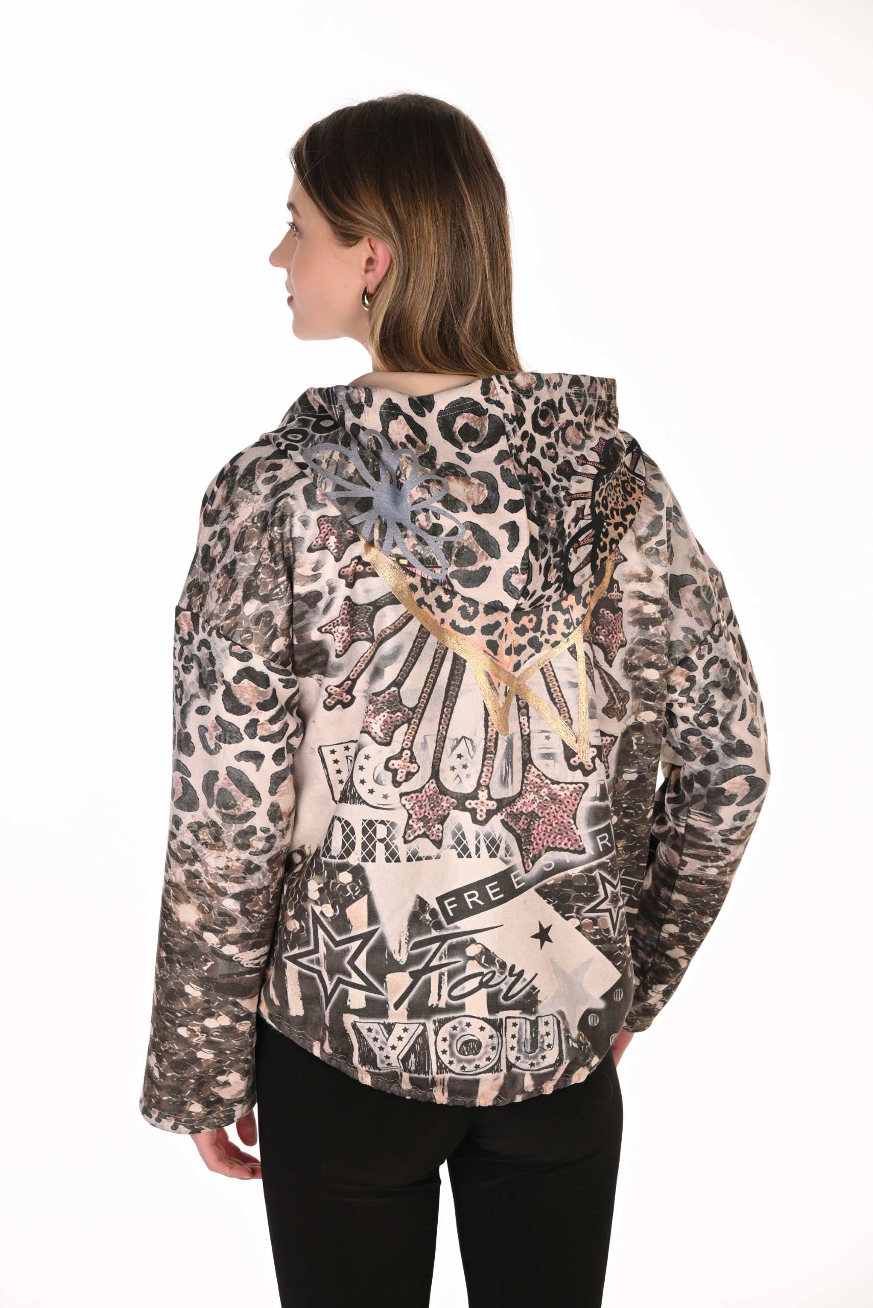 FL263707 Artist Print Ponti Zip Up Hoodie